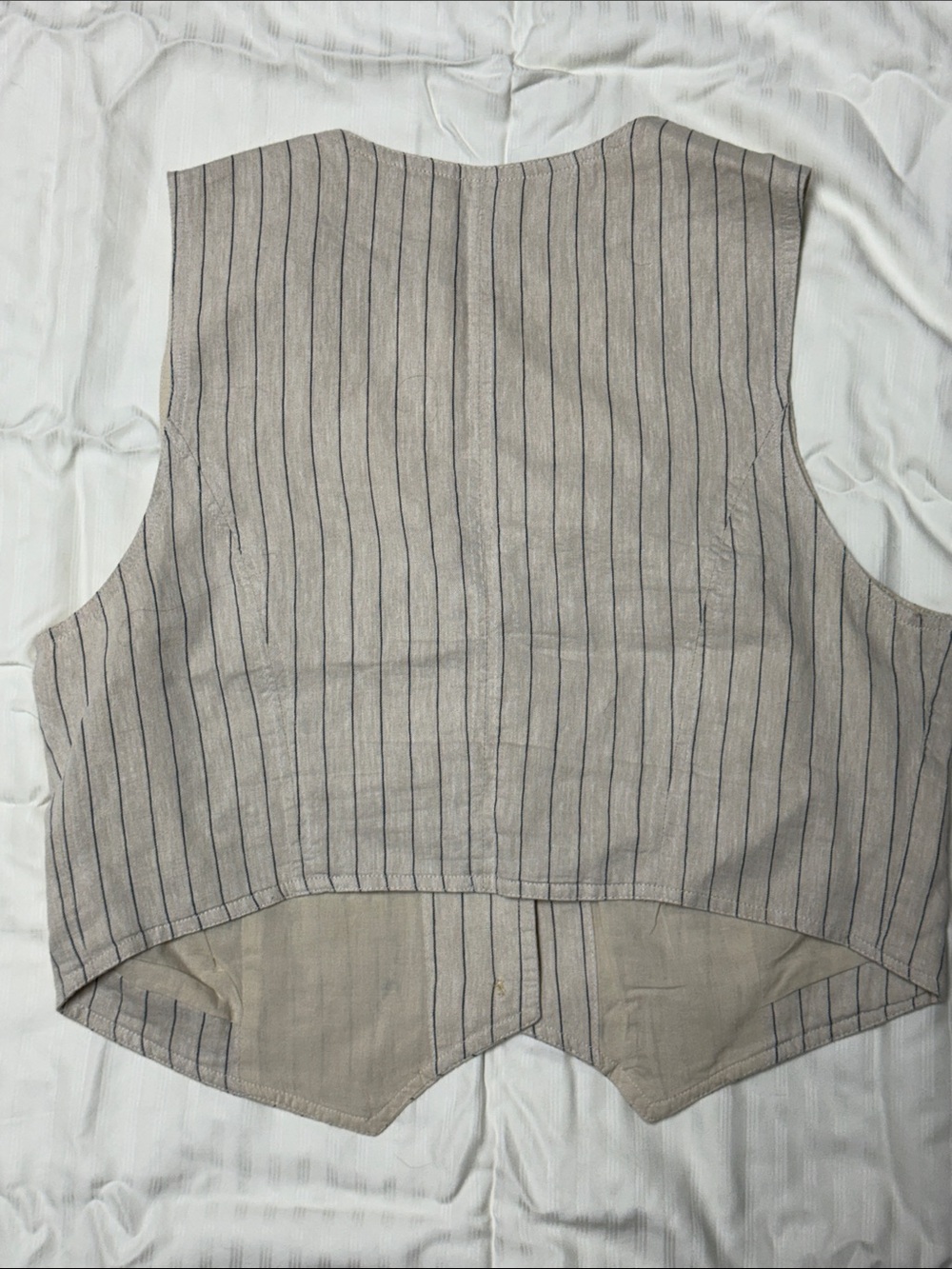 Lucky Brand Beige with Blue Pinstripe Linen Blend Vest - Picture 2 of 6